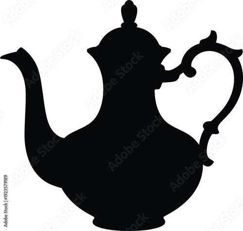Silhouette of an ornate antique coffee or tea pot, classic vintage serving vessel design