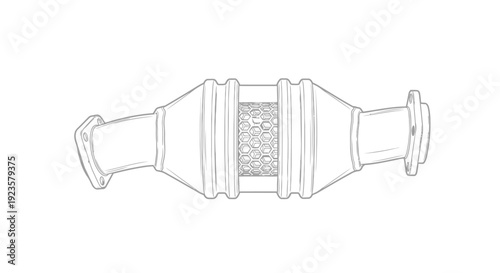 Automotive Catalytic Converter Cutaway Line Art Illustration for Vehicle Emission Control System and Engine Repair