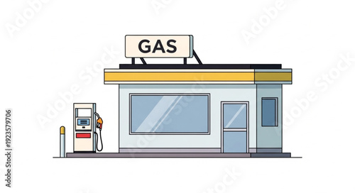 Gas Station Building with Pump.