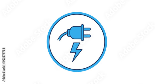 Blue electrical plug icon with lightning bolt symbol representing power, energy, connection, and charging graphic element