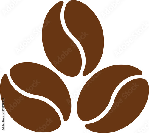 Three stylized brown coffee beans arranged in a triangle shape