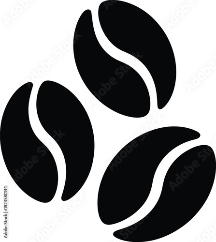 Three black coffee beans icon or symbol graphic illustration