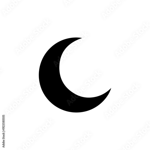 Minimalist black crescent moon icon for night, sleep, and space concepts.