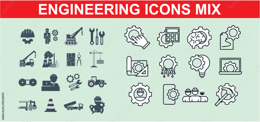 Fototapeta premium Diverse 3D engineering icons, representing industry, construction, and technical processes