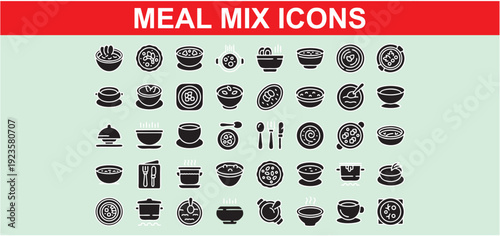 Assortment of 3D meal and food icons, showcasing various dishes and dining essentials