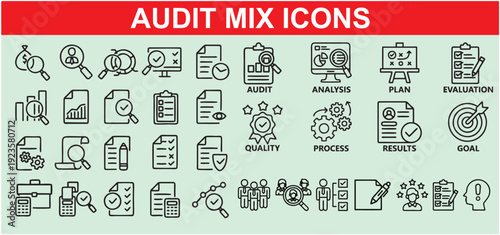 3D icons for audit, analysis, and business processes, illustrating financial and strategic tasks