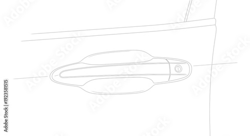 Minimalist car door handle outline illustration. Modern vehicle exterior part line art drawing on clean white background.