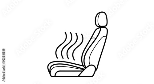 Heated car seat icon, modern automotive comfort symbol with warming lines for vehicle interior features and climate control