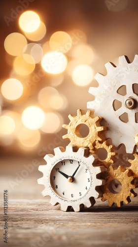 merging with glowing gears symbolizing time and productivity