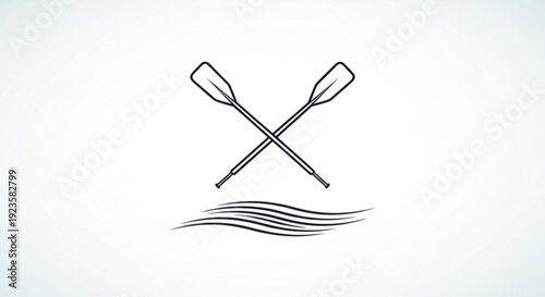 Crossed oars with wavy lines on white background symbolizing kayaking rowing or canoeing activities