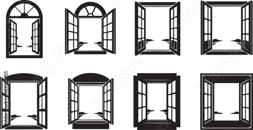 Various Black and White Window Silhouettes with Openings