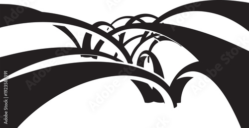 Black and white abstract illustration of curved lines design