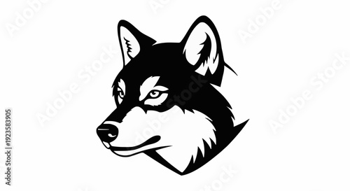 Illustration of a wolf's head in profile against a white background, featuring black and white tones