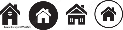 Silhouette icon set of houses and buildings in black and white