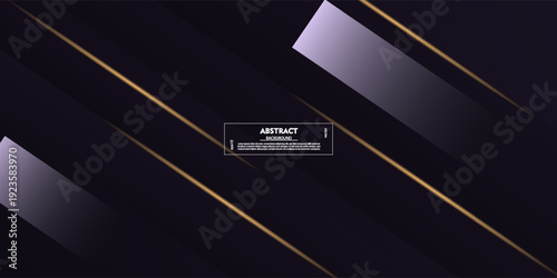 Abstract dark purple gradient background. Simple overlapping rectangles concept element design. Futuristic banner background with gold light. Vector eps10