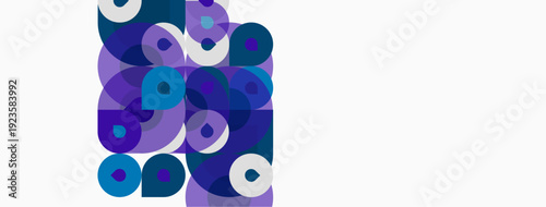Abstract composition featuring overlapping purple circles. Minimalist design with negative space, modern aesthetic. Simple shapes create visual interest.