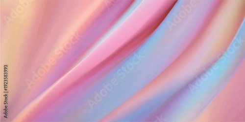 Pastel flowing ribbon-like fabric forms and smooth spheres on a low platform with glowing gradients, creating a dreamy calm and serene abstract composition