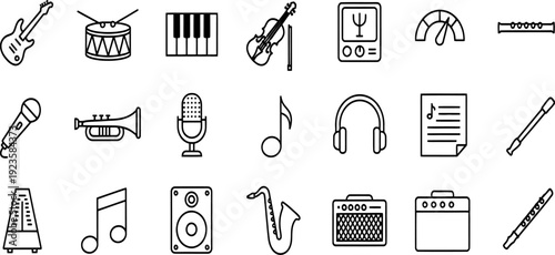 Photos Music instrument audio sound and band equipment vector line icons