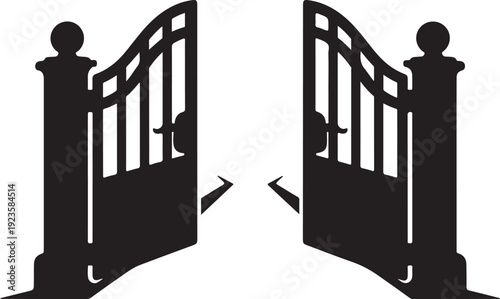 Open Gate Silhouette with Arrows on White Background Illustration