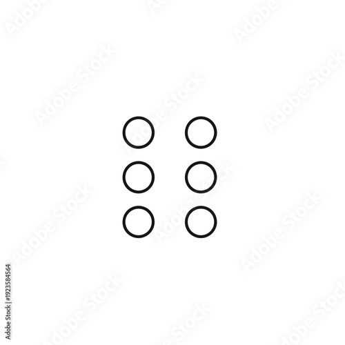 Clean and modern vector graphic depicting a six-dot menu icon, symbolizing access to more options, settings, or extended content within digital user interfaces