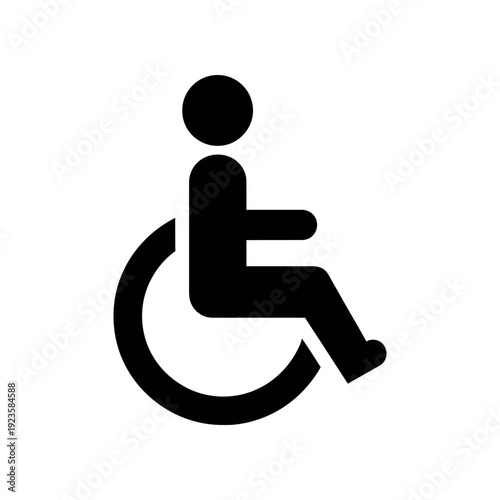High-quality flat design vector illustration of a black wheelchair accessibility icon, symbolizing disability rights, inclusivity, and universal design for websites, apps, and signage.