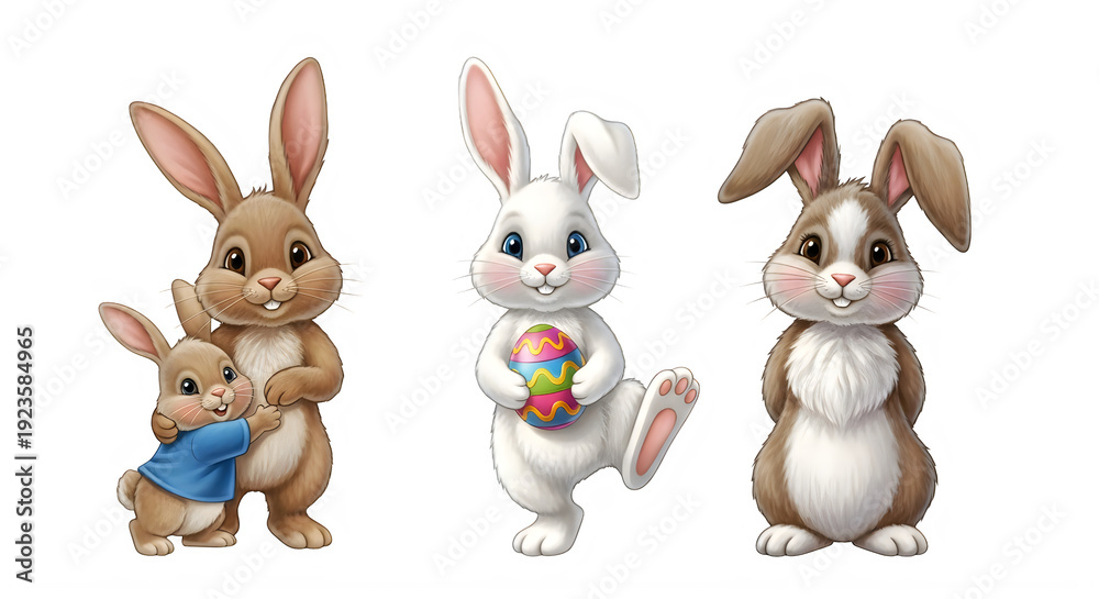 Fototapeta premium Easter bunny trio isolated on transparent background easter celebration decorations