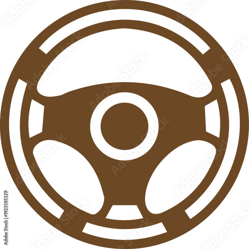 Brown steering wheel icon on white background for automotive design