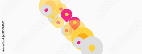 Colorful circles overlap, creating playful composition. Soft hues suggest lightheartedness, simple design. Minimalist aesthetic.