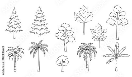 Minimal jungle animals silhouettes tiger, deer, and trees hand drawn vector