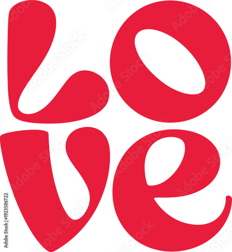 Red word love typography design in bold, stylized font