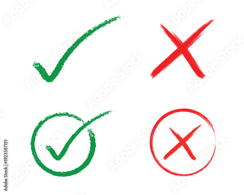 Green checkmarks and red crosses symbols for approval and rejection on transparent background