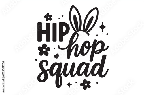 Basic RGBHip hop squad with bunny ears and flowers on white background