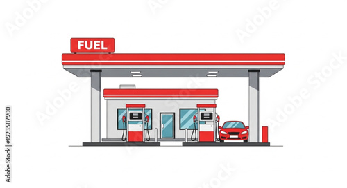 Gas Station with Red Car Fueling.