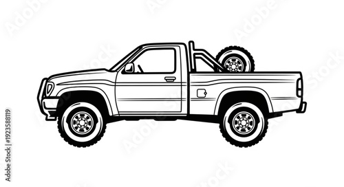 Pickup Truck Side View Illustration.