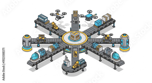 Futuristic Factory Assembly Line Production.