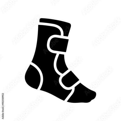 High-quality image of a black and white ankle support sock designed for sports, injury prevention, and recovery, shown isolated on a clean white background for commercial use.
