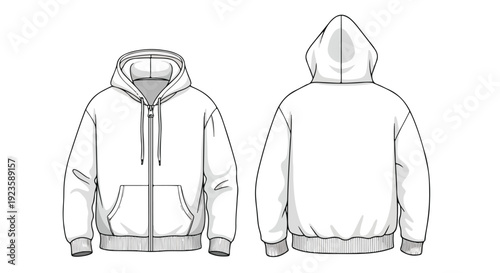 Line drawing of a white hooded sweatshirt shown from both the front and back against a plain white background.