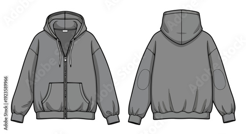 Vector illustration of a gray hooded sweatshirt shown from both front and back on a white background.