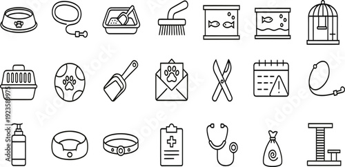 Pet Care and Veterinary Service Icon Set for Animal Clinic and Shop UI