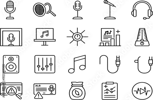 Professional Music Production and Podcasting Audio Icon Set for Studio UI