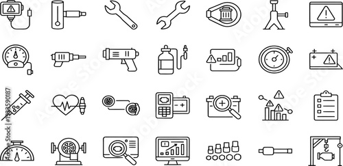 Technical Diagnostic and Industrial Engineering Tool Icon Set for Repair UI