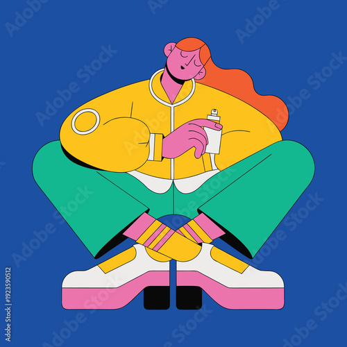 Confident young woman applying perfume flat vector fashion lifestyle illustration