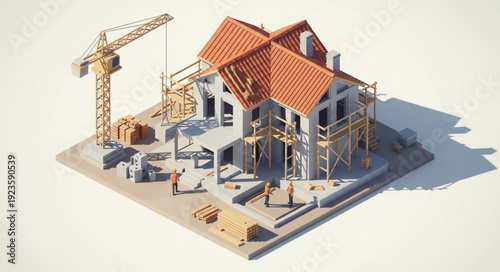 House Under Construction with Crane.