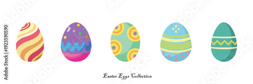 Colorful easter egg collection with pastel decorative patterns isolated vector illustration.
