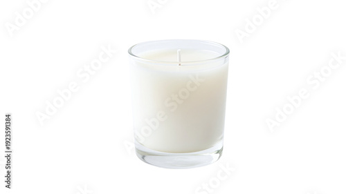 Elegant white candle in clear glass holder isolated on transparent background for cozy home decor ambiance