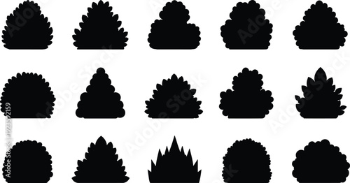 Bush and shrub silhouette collection set, ornamental garden plants isolated for landscape design projects, flat vector illustration