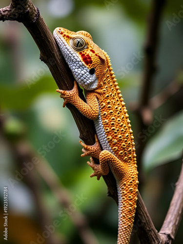 photo of tokay gecko on a branch
