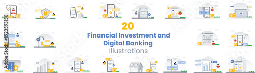 Financial Investment and Digital Banking Illustration Collection Set