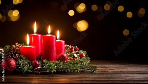 Christian advent wreath with 4 burning candles