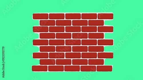 rows of bricks that quickly build a wall, animation on transparent background
